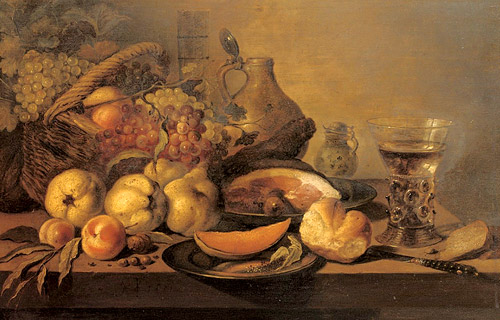  Питер Клас. Натюрморт с айвой и персиками. 1651. Доска, масло. 52,4х84,1 