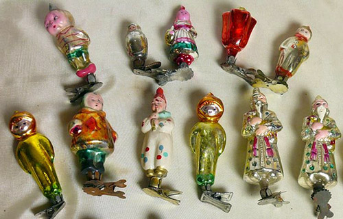  Стеклянные елочные игрушки на прищепках. СССР. 1950-е годы 