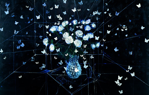 Дэмиен Херст. Реквием, Белые розы и бабочки. 2008. Масло, холст