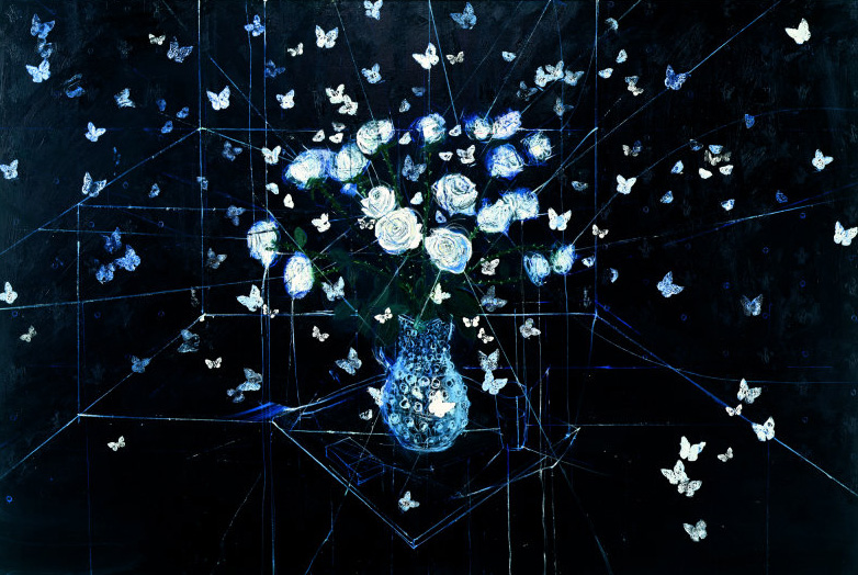 Дэмиен Херст. Реквием, Белые розы и бабочки. 2008. Масло, холст