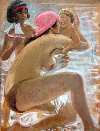Александр Самохвалов. На пляже. 1964. Картон, смешанная техника. 90х60 см