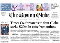 Первая страница номера The Boston Globe за 4 мая 2009 года