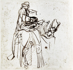 Харменс ван Рейн Рембрандт. Человек, помогающий всаднику на лошади. Ок. 1640-1641 
