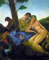  Ладо Гудиашвили. Кутёж под деревом. (Кутёж с женщиной). 1923. Холст, масло. 57х47,5