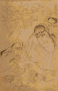 Ладо Гудиашвили. Кутёж с женщиной. 1921. Бумага, карандаш.  48х31