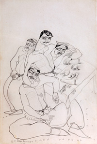 Ладо Гудиашвили. После кутежа. 1922. Бумага, графитный карандаш. 50,5х33