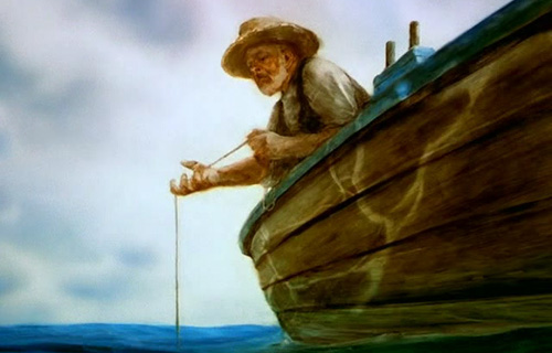 Кадр из мультипликационного фильма Александра Петрова  «Старик и море». 1999