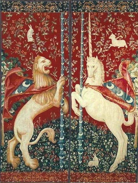 Лев и единорог со шпалеры «Дама с единорогом». Конец XV века