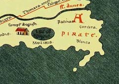 Порт Музирис на древнеримской карте. I—II века н.э.