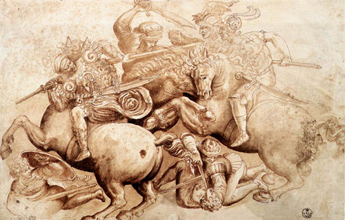 Леонардо да Винчи. Битва при Ангияри (фрагмент). 1503-1506 