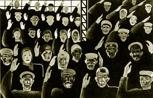 Александр Дейнека. Постановили единогласно. Рисунок для журнала «Безбожник у станка». 1925 