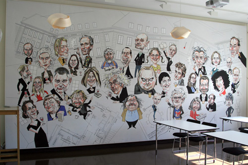 Стена с шаржами на известных современных писателей Норвегии в «Литературном доме» в Осло  - Станислав Львовский