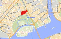 Комплекс киностудии «Ленфильм» (выделен красным) на карте Петербурга