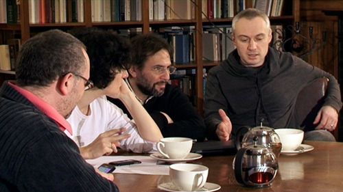 Слева направо: Станислав Львовский, Мария Степанова, Михаил Ратгауз, Глеб Морев