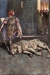Иллюстрация Стивена Рейда к книге Элинор Халл «Кухулин для мальчиков» (1904)