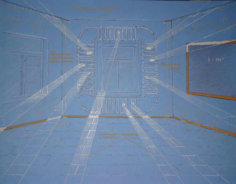 Эскиз инсталляции Анны Ореховой. Е=МС2 (квадрат)