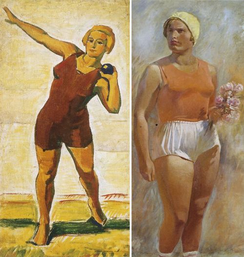 Николай Загреков. Метательница диска. 1930 (слева)
Александр Самохвалов. Физкультурница. 1935 (справа)