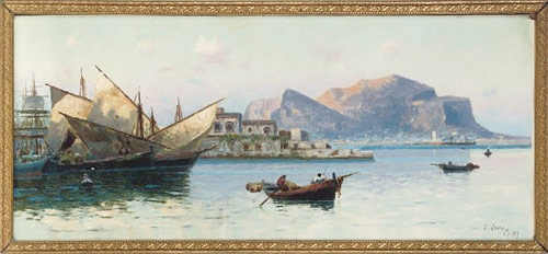  Эрминио Кремп. Рыбалка на рассвете, гавань Палермо. 1923 