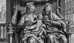  Вос, Мартин де (1532–1603); Саделер, Иоанн Старший (1550-1600). МЛАДЕНЕЦ ХРИСТОС С МАРИЕЙ И ЕЛИЗАВЕТОЙ. Датируется 1584 г. 
