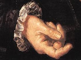 Франс Хальс. «Портрет мужчины с черепом в руке» (деталь). 1611