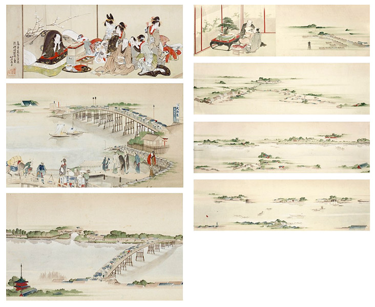 Катсушика Хокусай. Путешествие вдоль Сумиды. 28,5 x 633,5