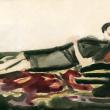 Константин Истомин. Лида, лежащая в черном, на фоне ковра. 1929