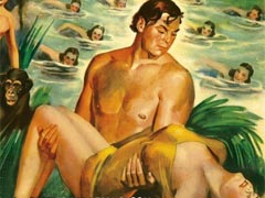Джонни Вайсмюллер на афише к фильму «Тарзан и Амазонки». 1945