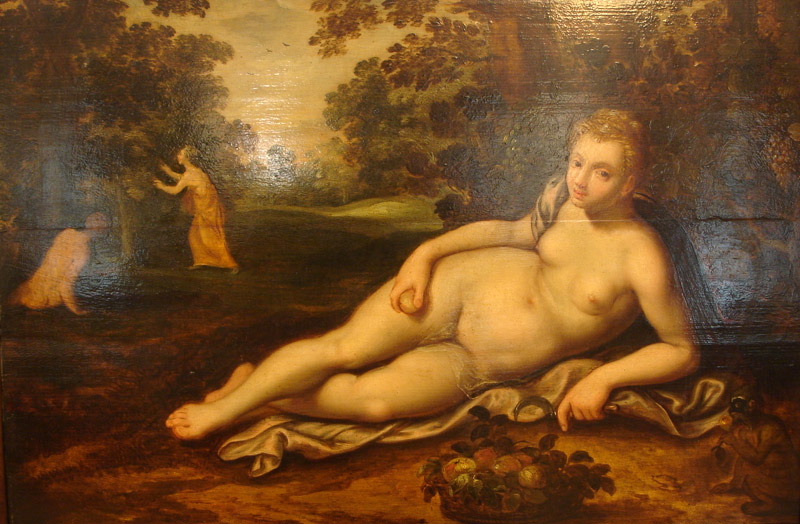 «Богиня Церера, лежащая на фоне лесного пейзажа». Начало XVII века.
Дерево, масло, 46х64,5 см