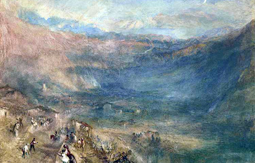  Джозеф Мэллорд Уильям Тёрнер. «Вид на горных проход Брюнинг из Майрингена». 1848. Бумага, акварель 