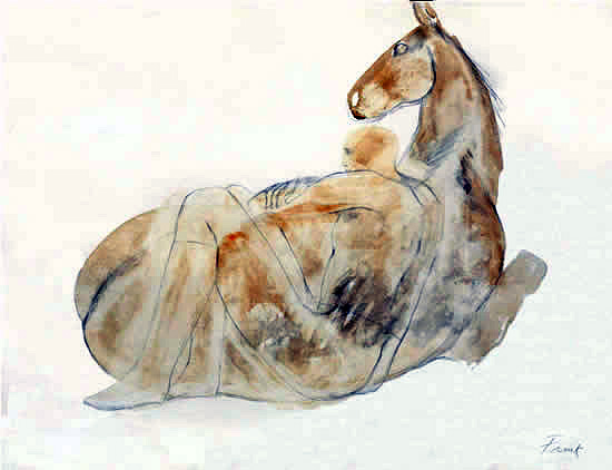 Элизабет Фринк. Лошадь и человек. 1970-е годы. Бумага, карандаш