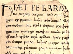 Первая страница манускрипта поэмы «Беовульф»