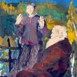 Филипп Малявин. Пожилая крестьянская пара на фоне осеннего пейзажа. Бумага, гуашь, карандаш, цветная пастель. 65х50 см
