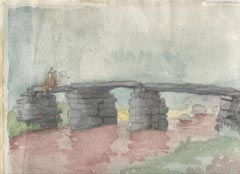 Адольф Гитлер. Пейзаж с понурой фигуркой на мосту. 1910