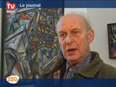 Искусствовед Жан Шовлен дает интервью местному телеканалу на выставке Александры Экстер в Туре