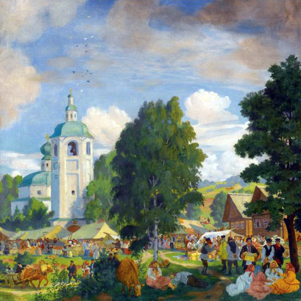 Борис Кустодиев. Сельская ярмарка. 1920. Холст, масло. 57,5х57,5 см