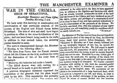 Материалы о Крымской войне в номере The Manchester Examiner and Times от 31 октября 1854 года