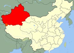 Синьцзян-Уйгурский автономный район Китая (выделен красным цветом)