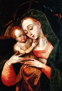 Мадонна с младенцем (Мадонна с птичкой). Бернардо Битти. XVI в. Холст, масло. 48x 38. Национальный музей искусств, Боливия