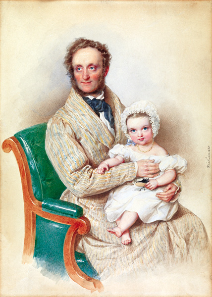 Йозеф Крихубер. Портрет князя Алоиза Лихтенштейна II (1796-1858) с его дочерью Марией Франциской. 1835