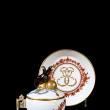 Фарфоровый набор, состоящий из блюдца и чашки с крышечкой, украшенной двуглавым орлом. Санкт-Петербург. 1762