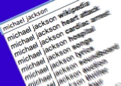 Варианты поисковых запросов по словам «Michael Jackson» на сайте Google вечером 25 июня 2009 года