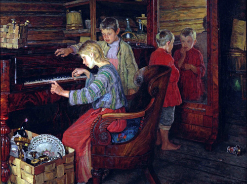 Н.П.Богданов-Бельский. Дети за пианино. 1918
