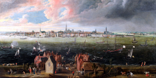 Ян Вильденс. Вид города Антверпена. Galerie De Jonckheere