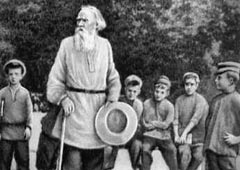 Л. Н. Толстой с группой детей крестьян Ясной Поляны. 1908