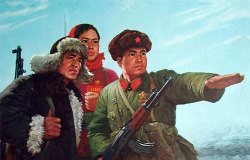 «Будем бдительны, защитим Родину». Китайский плакат (деталь). 1970-е гг.