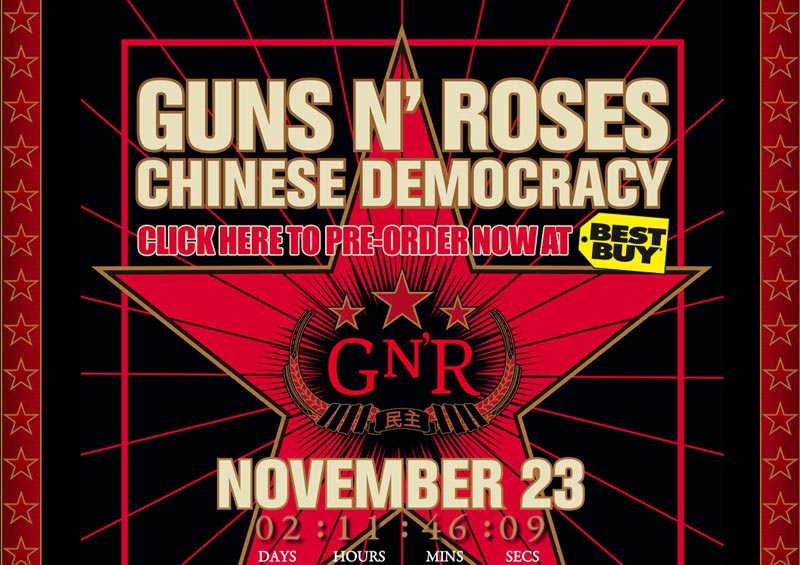 Группа Guns N’ Roses выложила свой новый альбом «Chinese Democracy» на своей странице на MySpace. Все композиции доступны в формате потокового аудио, а легально приобрести диск можно будет с 23 ноября.