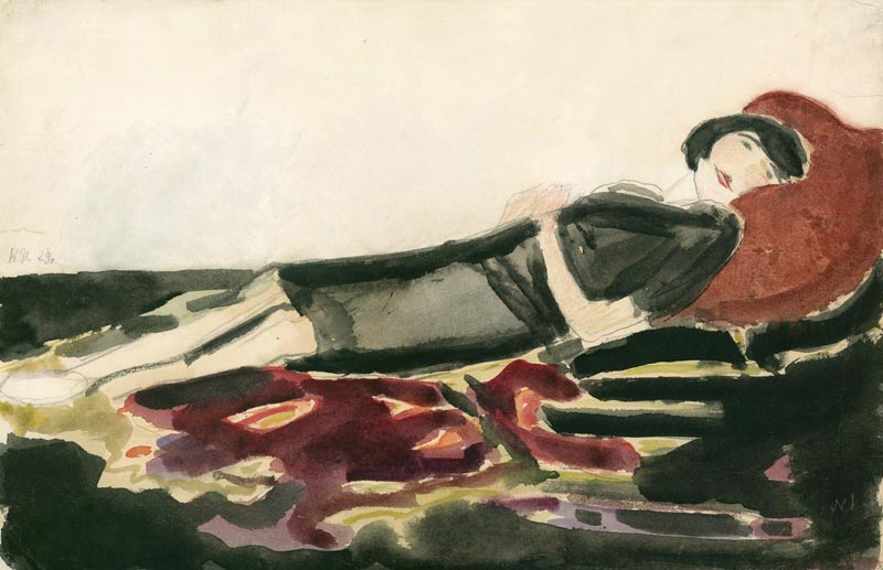 Константин Истомин. «Лида, лежащая в черном, на фоне ковра». 1929