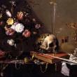 Адриан ван Утрехт. Натюрморт с букетом и черепом. 1642