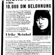 Объявление о розыске Ульрики Майнхоф. 1970