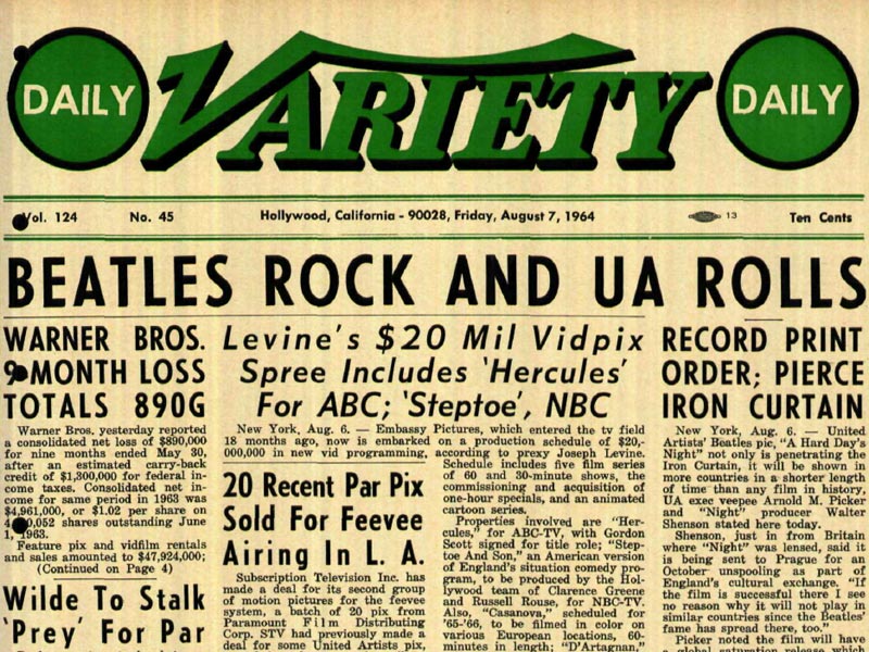 Первая страница Variety за 7 августа 1964 года